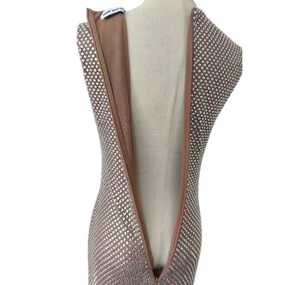 Self-Portrait Silver Rhinestone Mesh Midi Dress US 6 - Picture 11 of 11